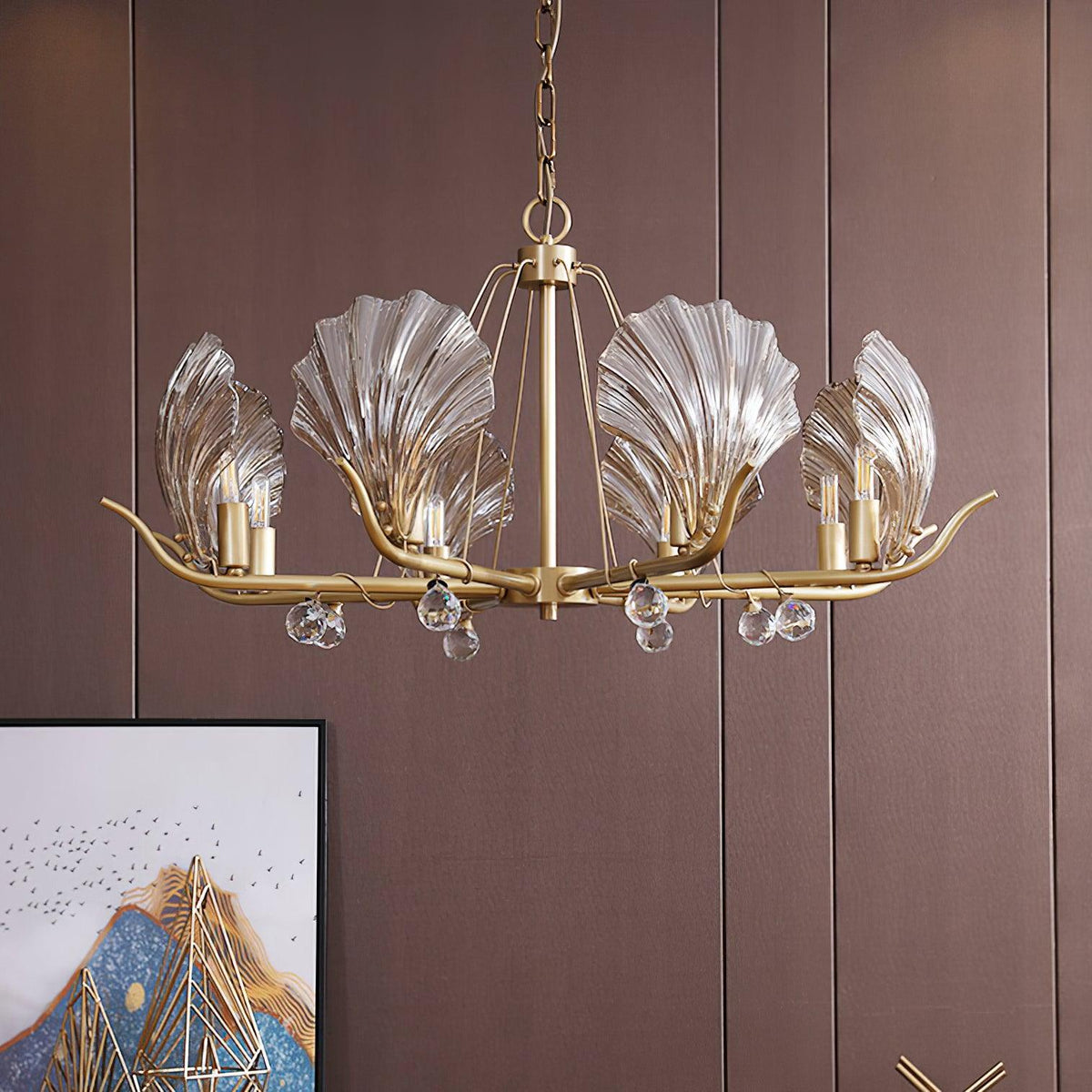Luxereon Chandelier Shell Crystal Leaf Copper