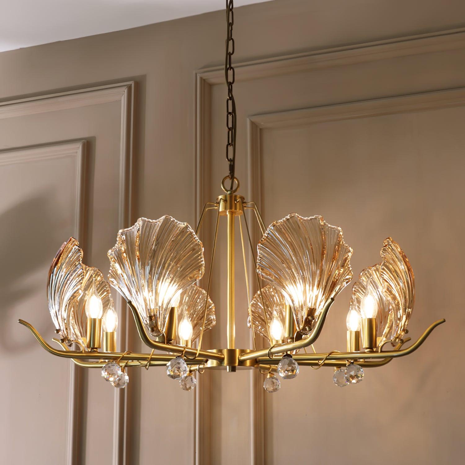 Luxereon Chandelier Shell Crystal Leaf Copper