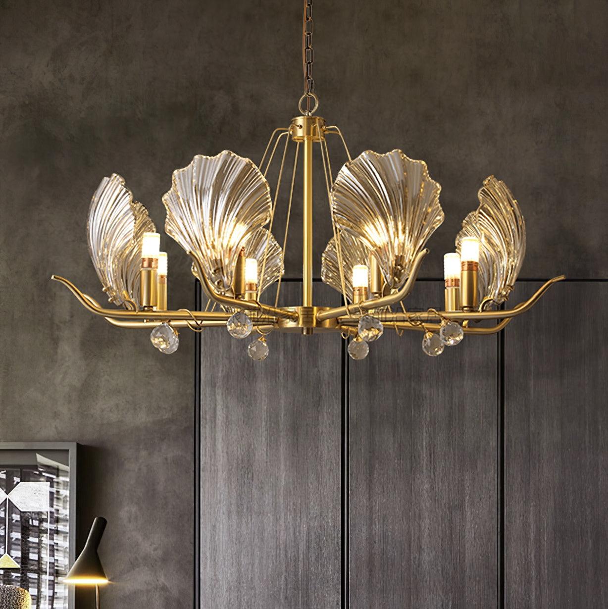 Luxereon Chandelier Shell Crystal Leaf Copper