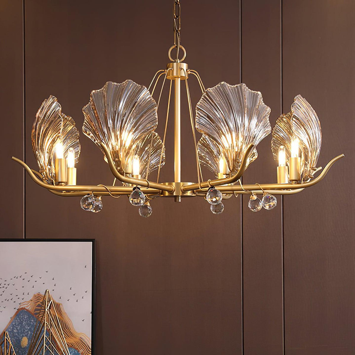 Luxereon Chandelier Shell Crystal Leaf Copper