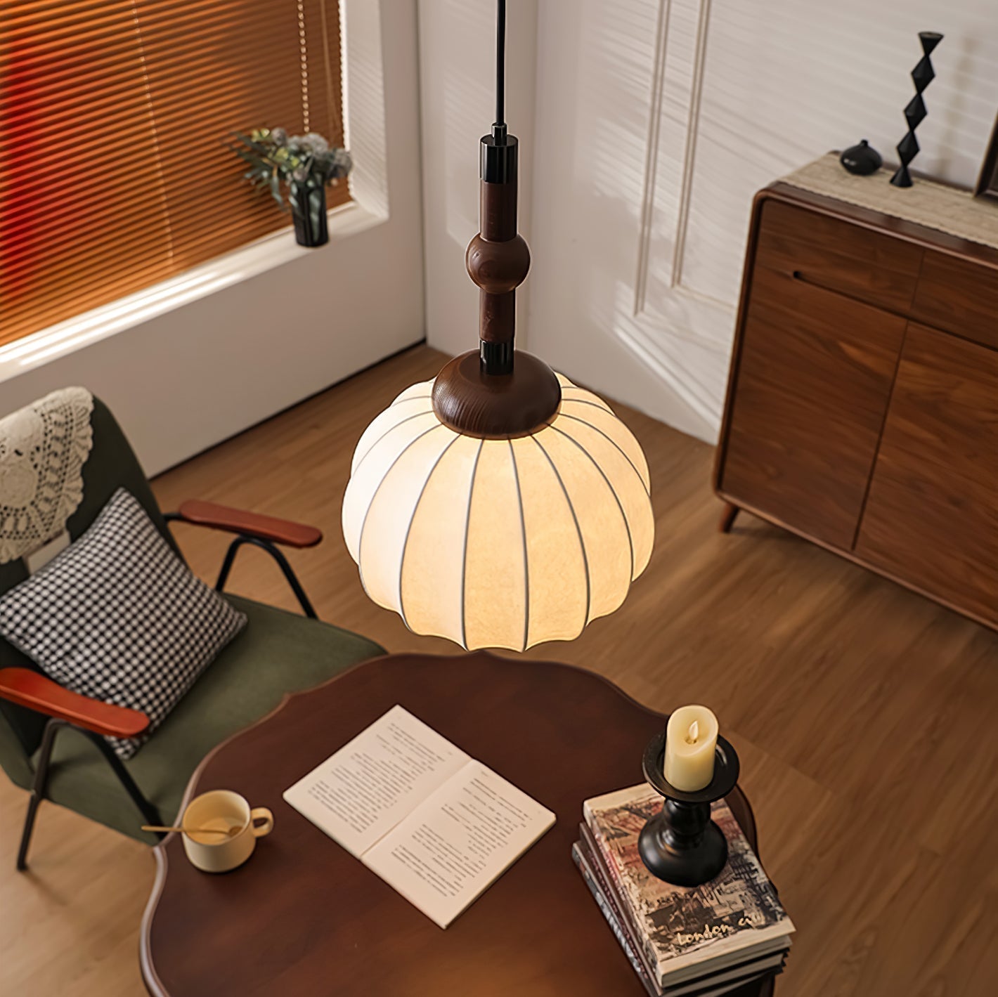 Livenor Silk & Wood Scandinavian Pendant Lamp