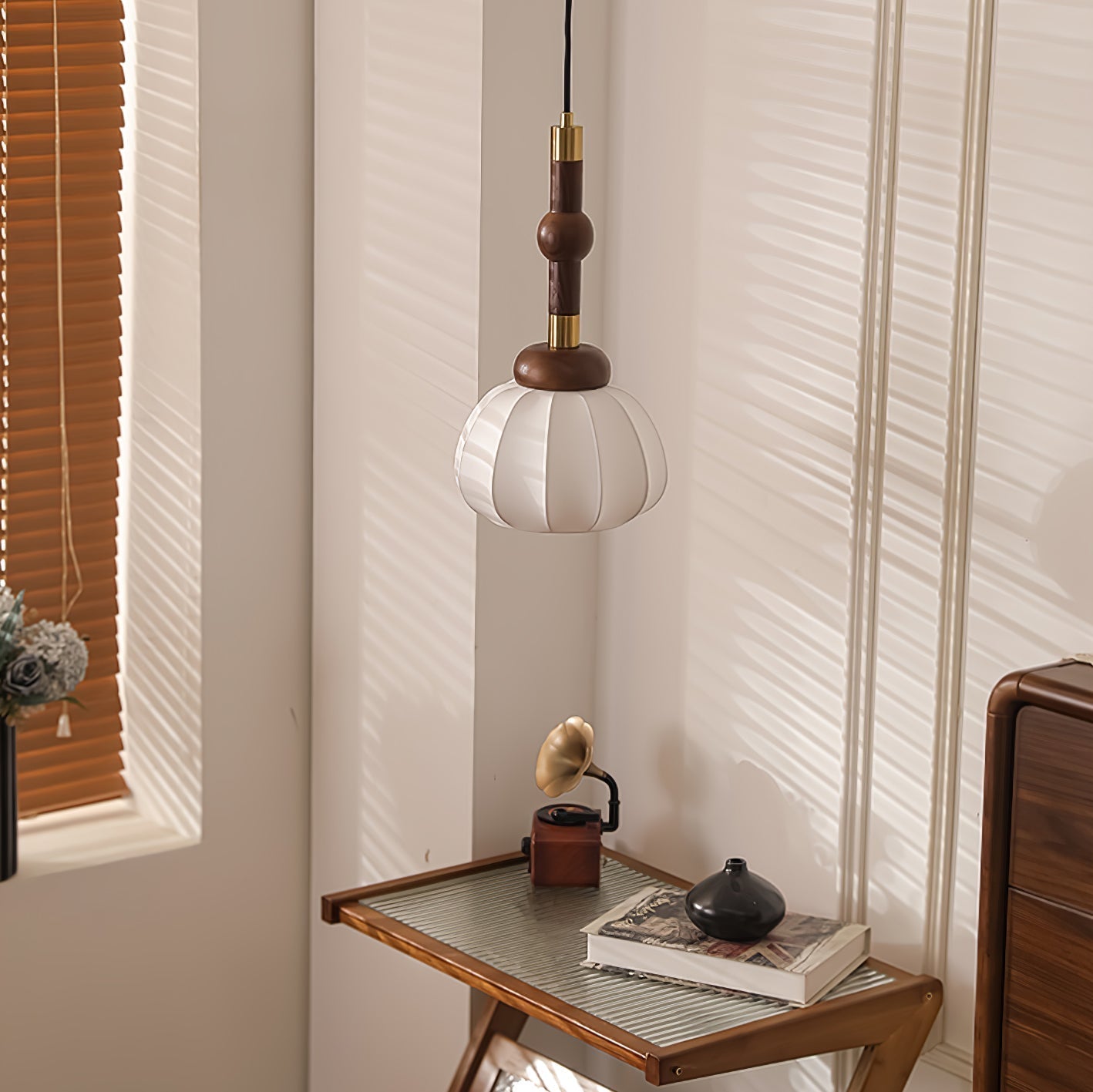 Livenor Silk & Wood Scandinavian Pendant Lamp
