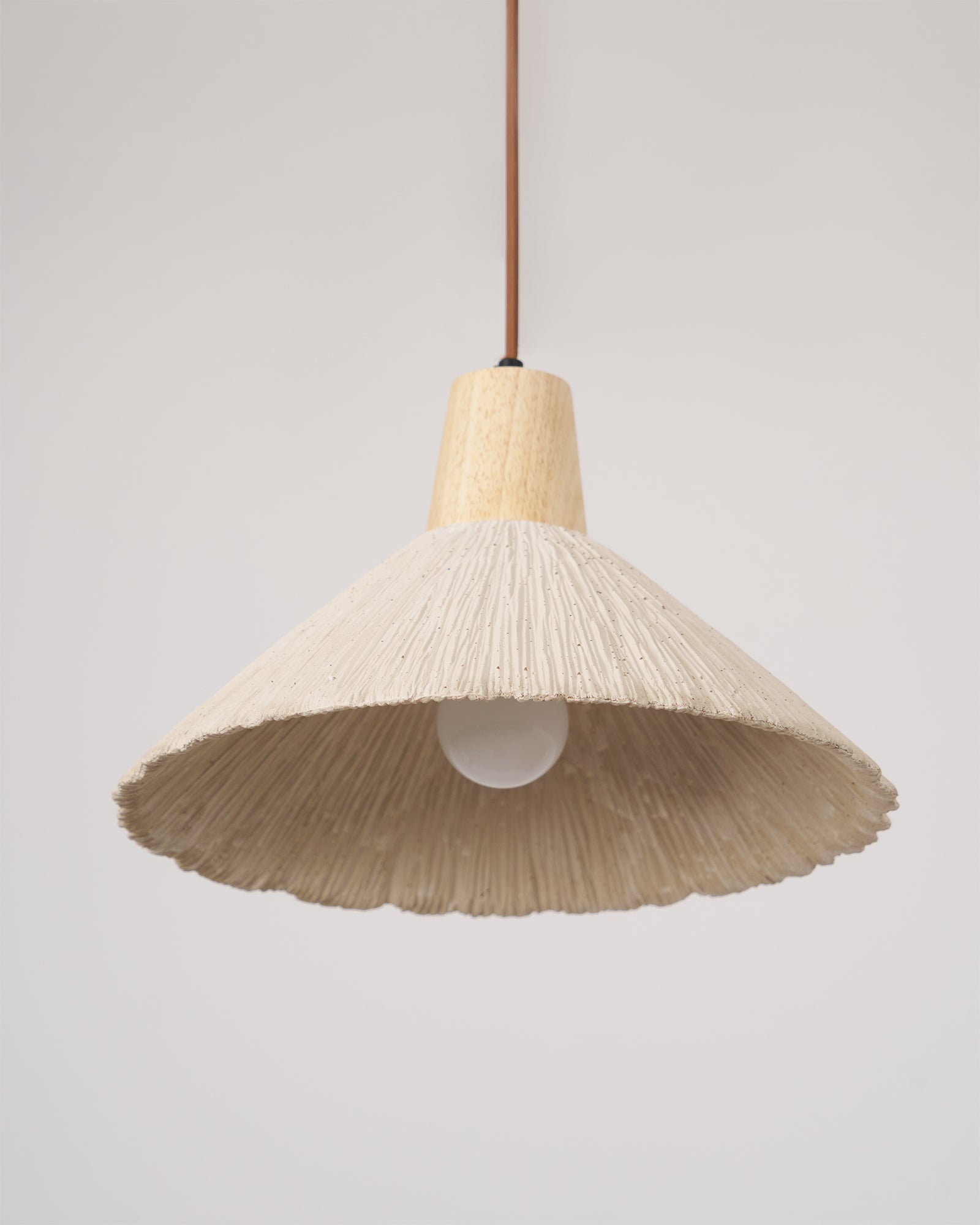 Pendant Lamp Wood Top Textured Cement Shade Grey Natural Japandi - Neutral Decor