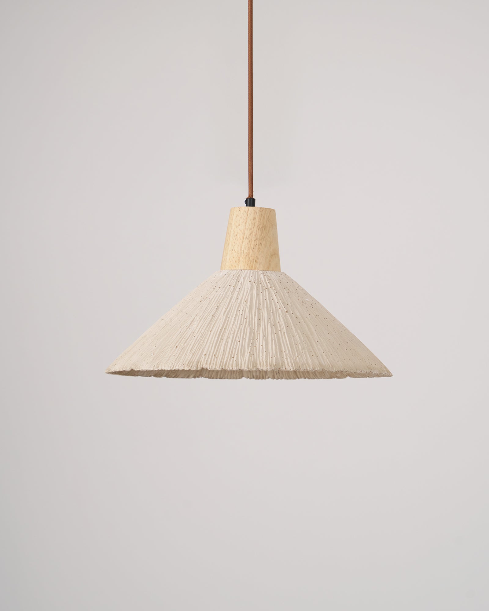 Pendant Lamp Wood Top Textured Cement Shade Grey Natural Japandi - Neutral Decor