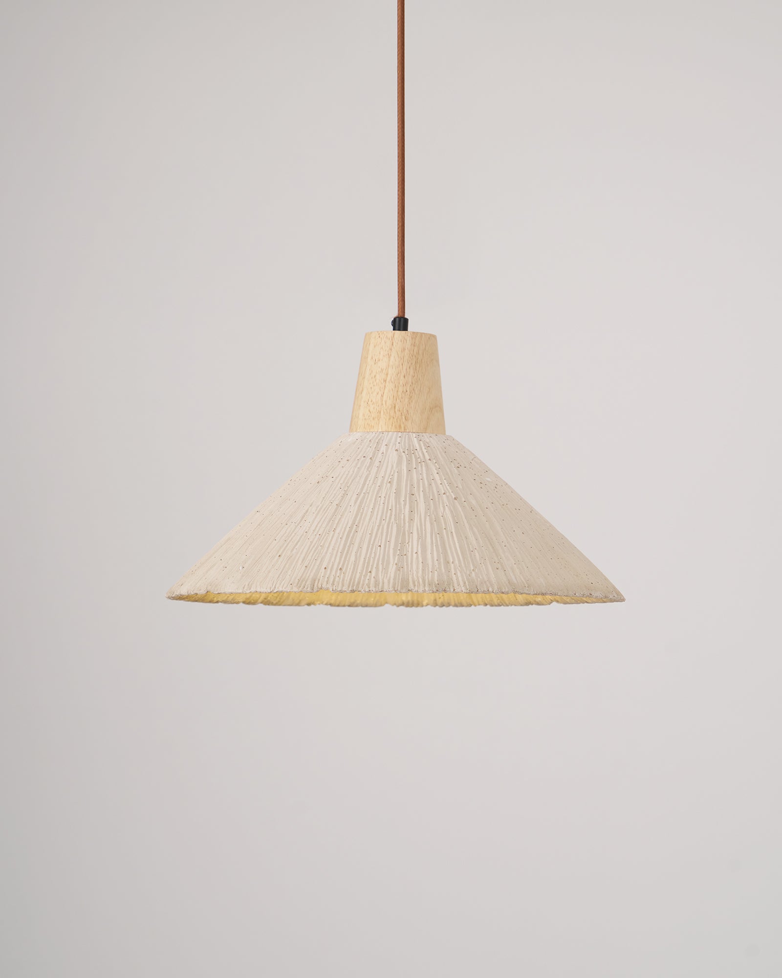 Pendant Lamp Wood Top Textured Cement Shade Grey Natural Japandi - Neutral Decor