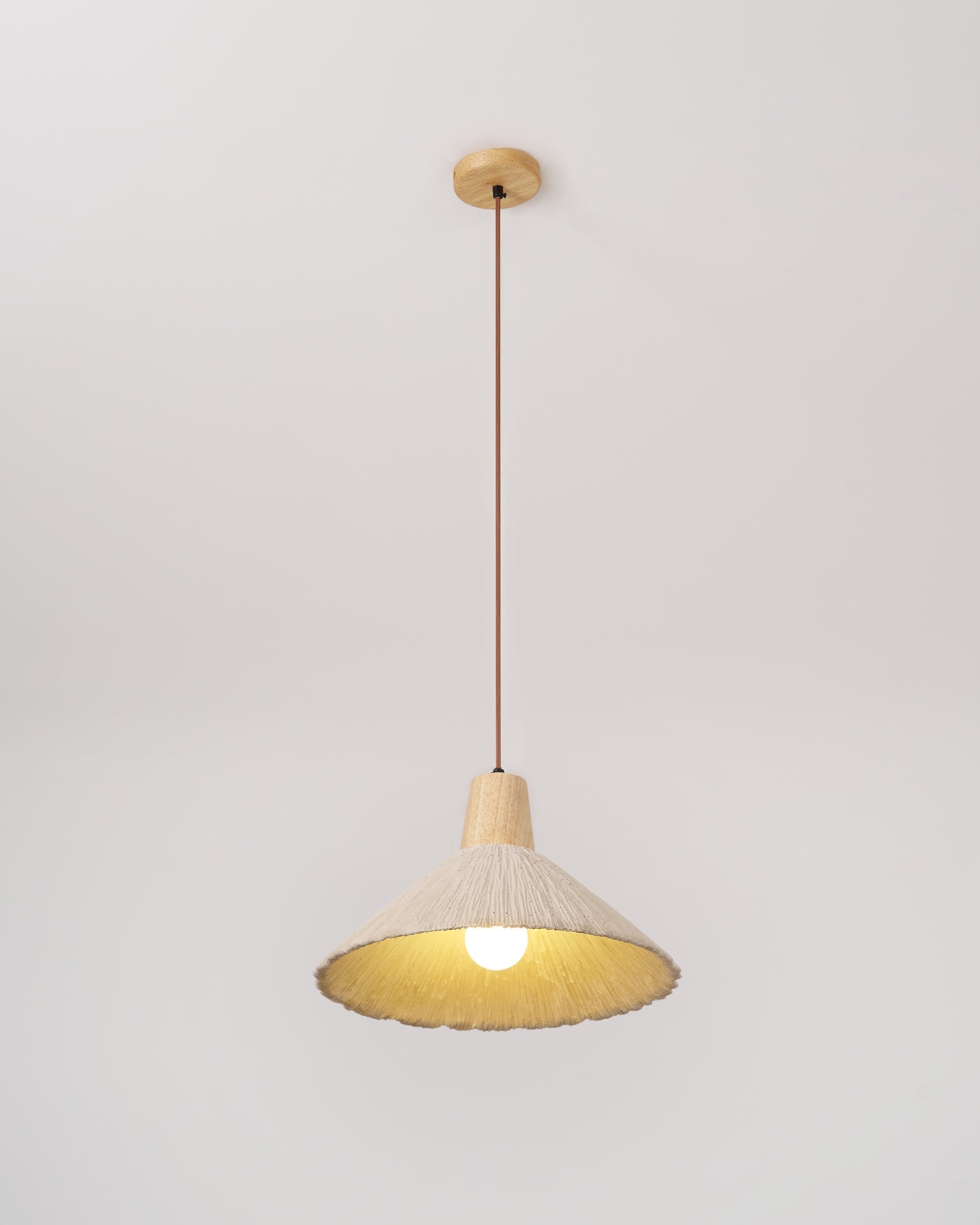 Pendant Lamp Wood Top Textured Cement Shade Grey Natural Japandi - Neutral Decor