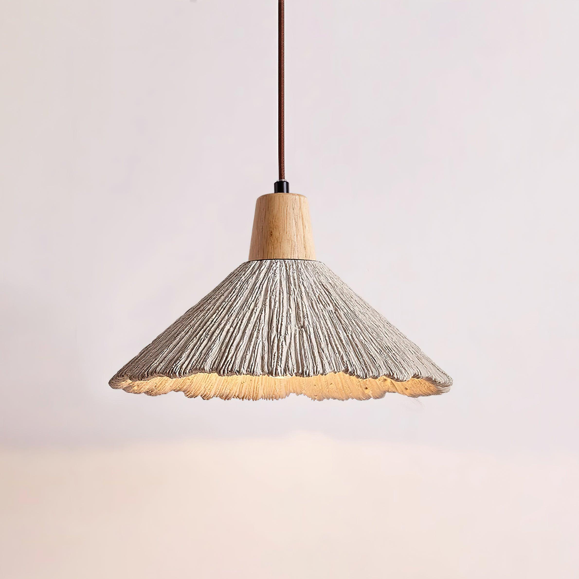 Pendant Lamp Wood Top Textured Cement Shade Grey Natural Japandi - Neutral Decor