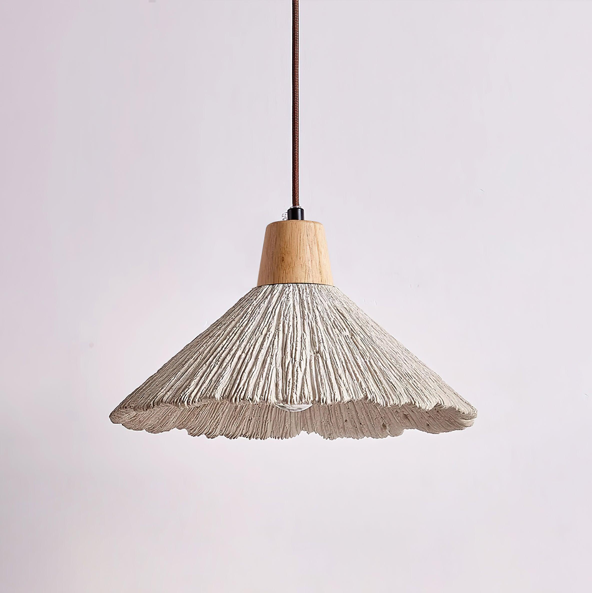 Pendant Lamp Wood Top Textured Cement Shade Grey Natural Japandi - Neutral Decor