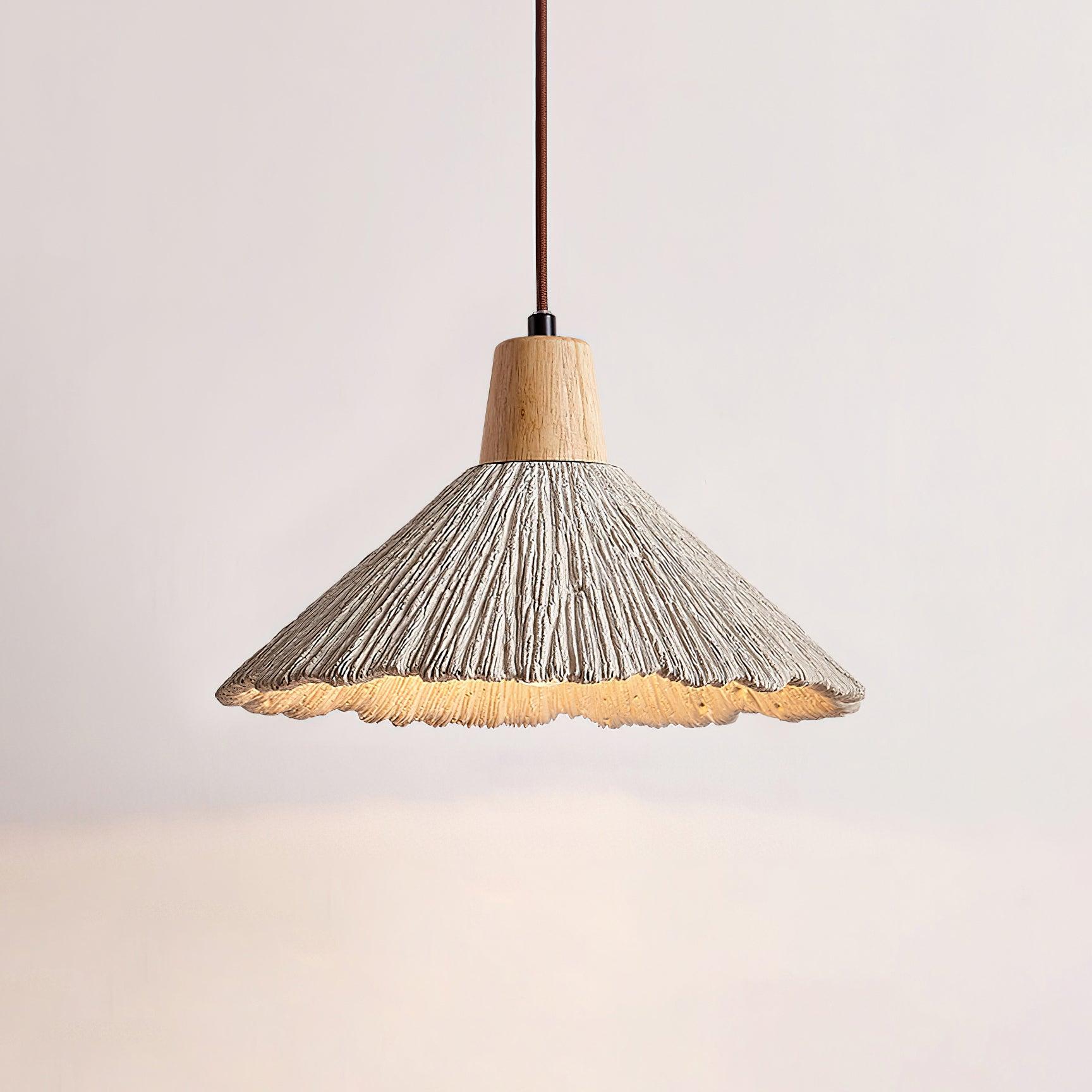 Pendant Lamp Wood Top Textured Cement Shade Grey Natural Japandi - Neutral Decor