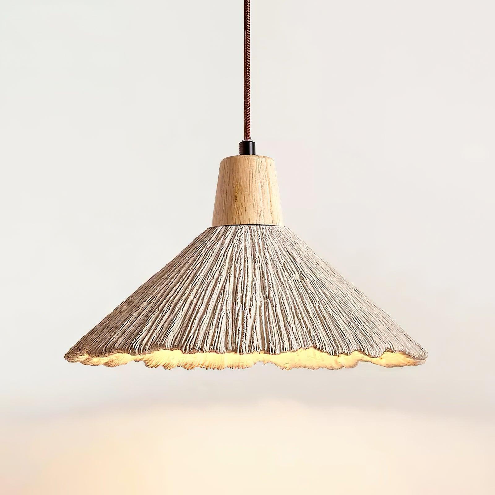 Pendant Lamp Wood Top Textured Cement Shade Grey Natural Japandi - Neutral Decor