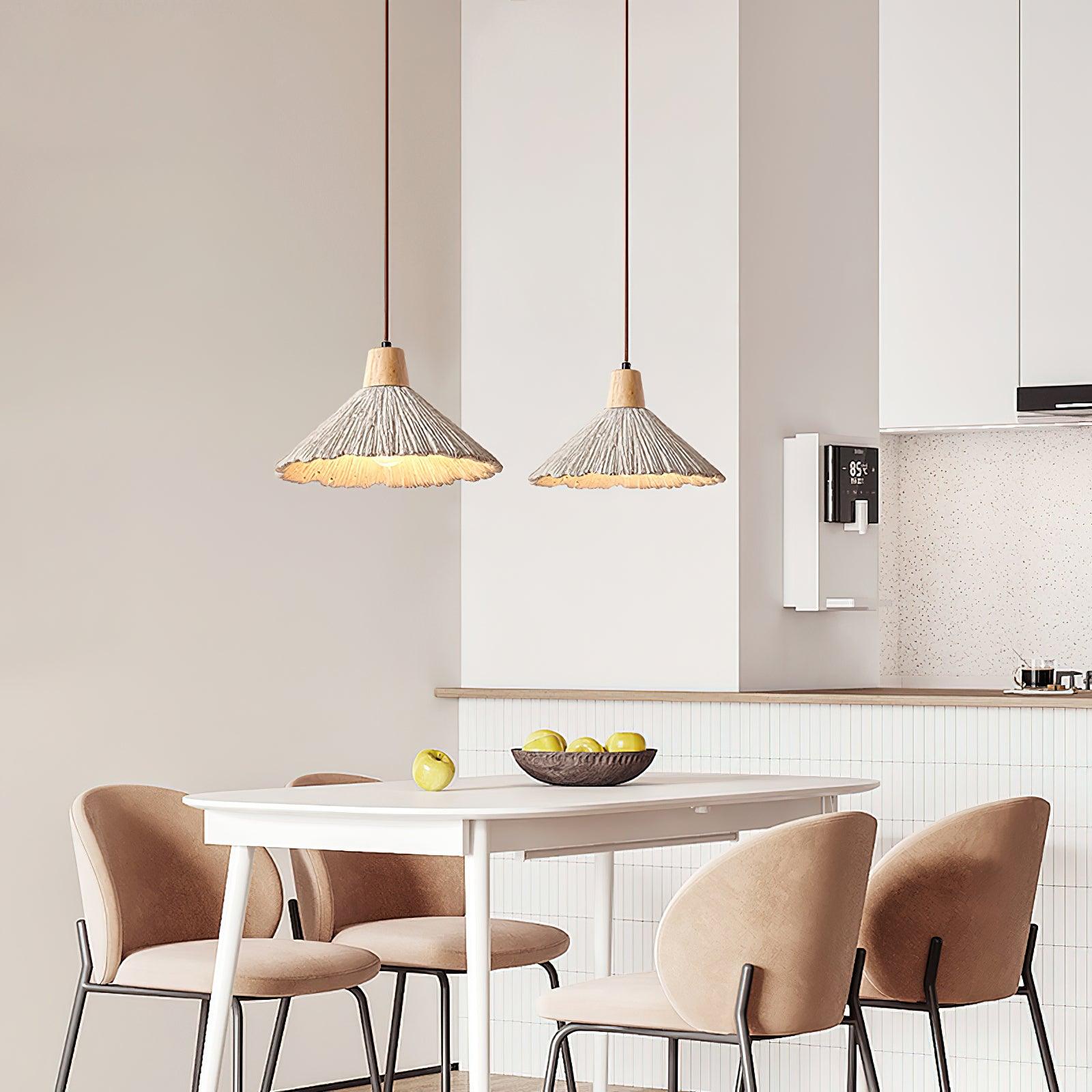 Pendant Lamp Wood Top Textured Cement Shade Grey Natural Japandi - Neutral Decor
