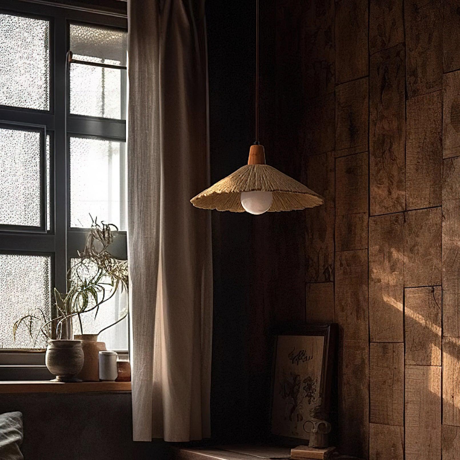 Pendant Lamp Wood Top Textured Cement Shade Grey Natural Japandi - Neutral Decor