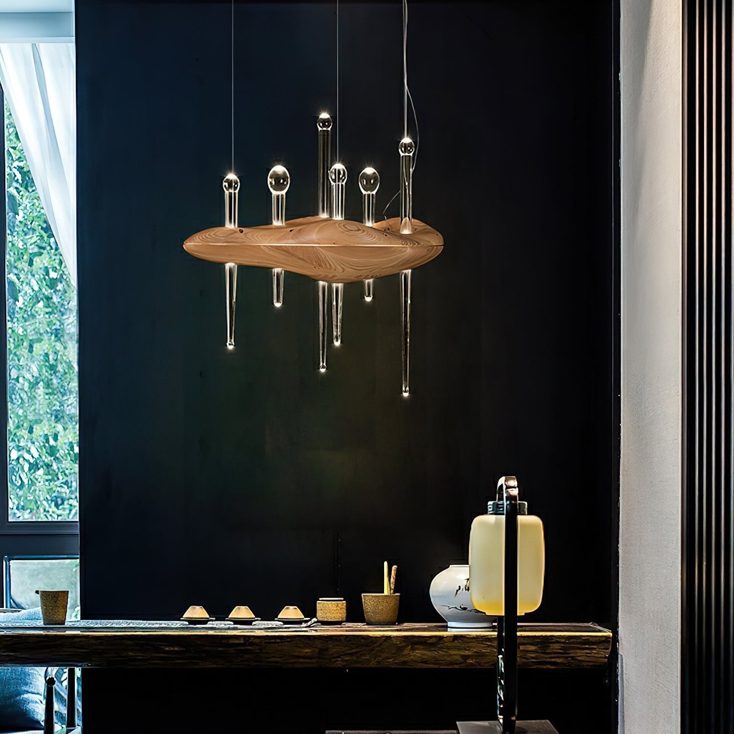 Umare Whimsical Oak Glass Pendant Light