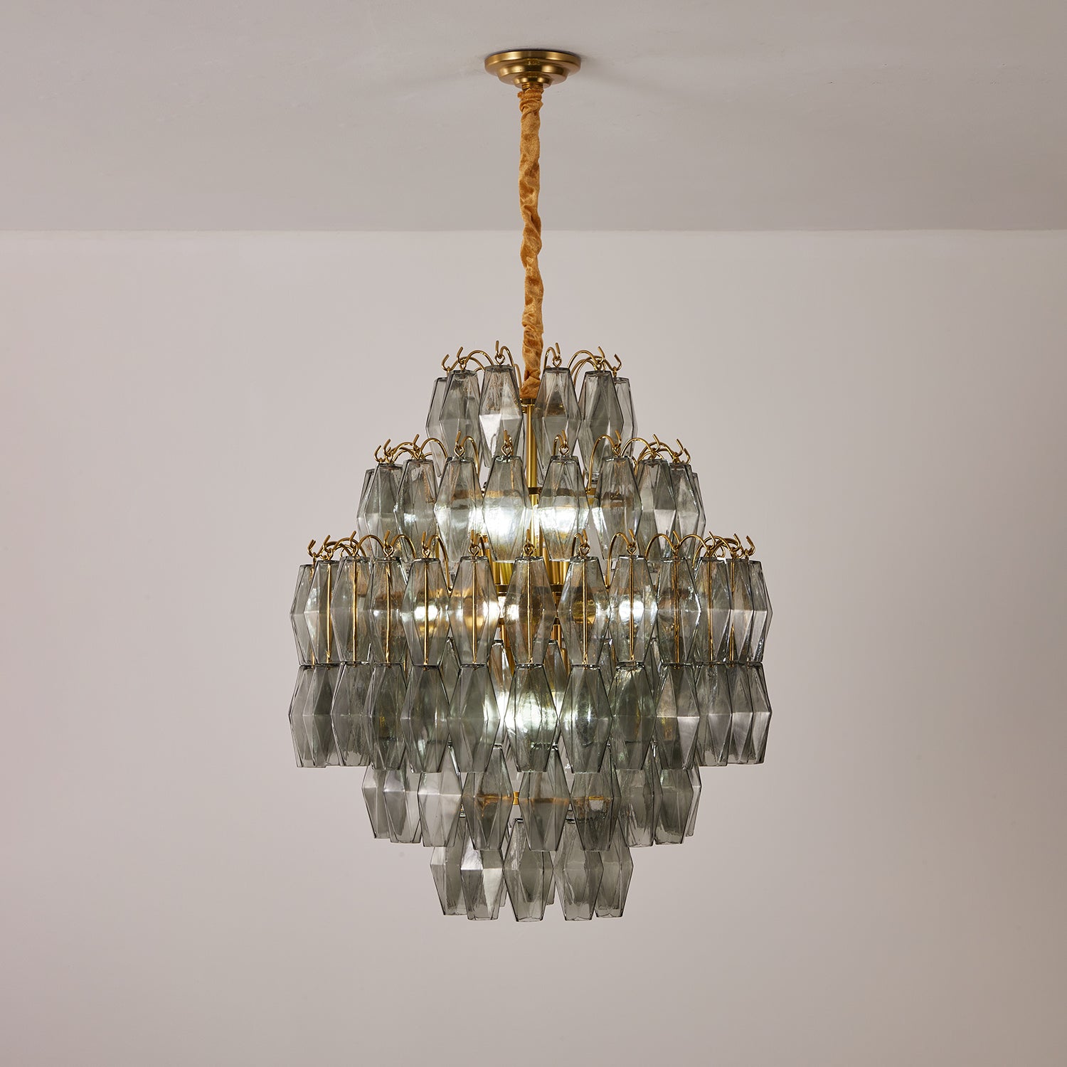 Celiiel Chandelier Smoke Gray Prism Glass Layered
