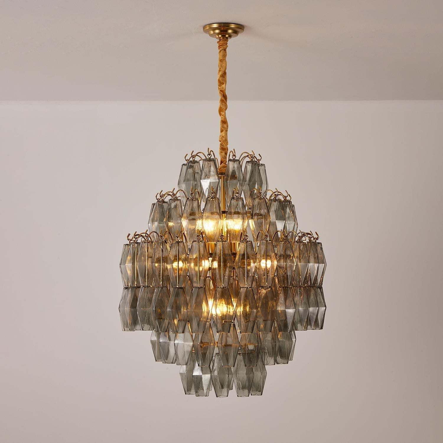 Celiiel Chandelier Smoke Gray Prism Glass Layered