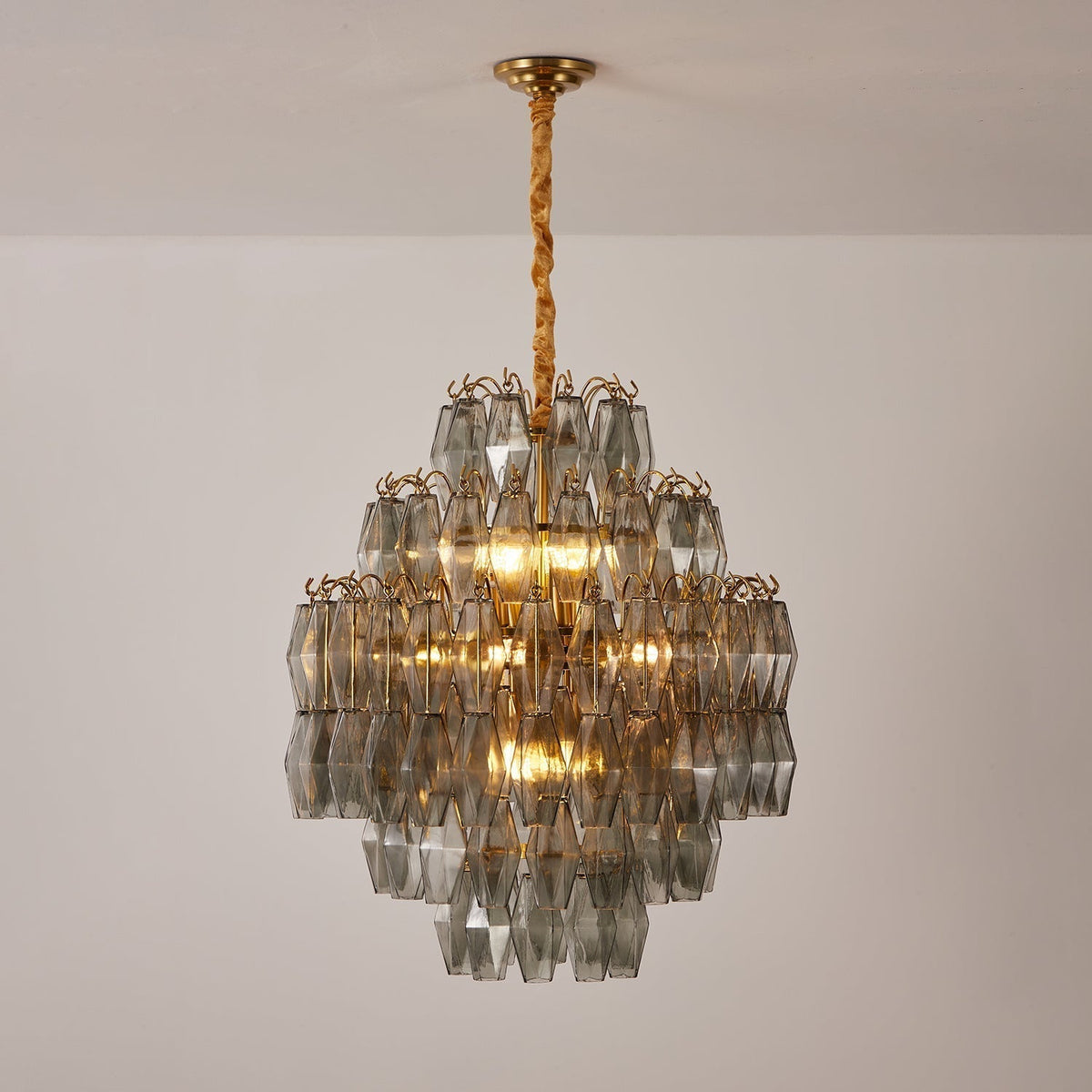 Celiiel Chandelier Smoke Gray Prism Glass Layered