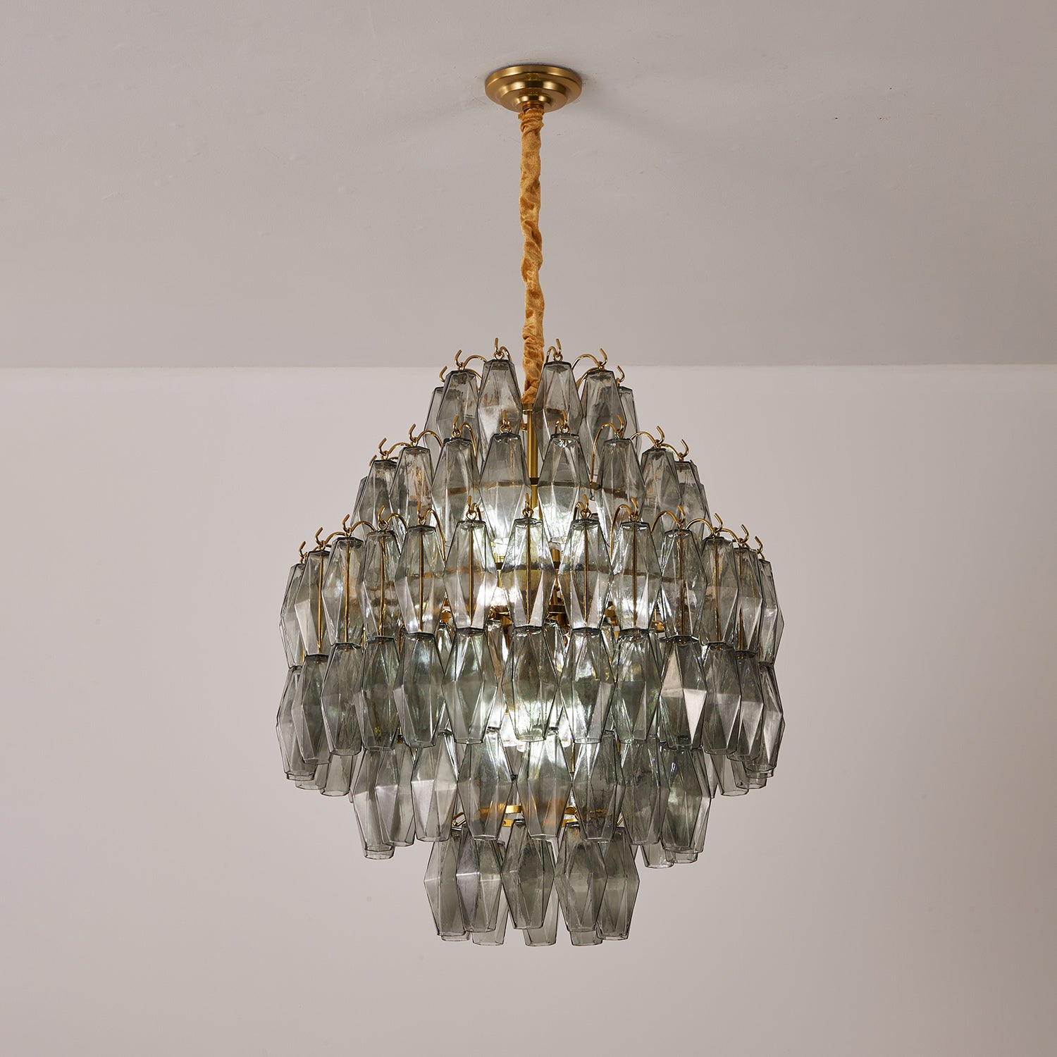 Celiiel Chandelier Smoke Gray Prism Glass Layered