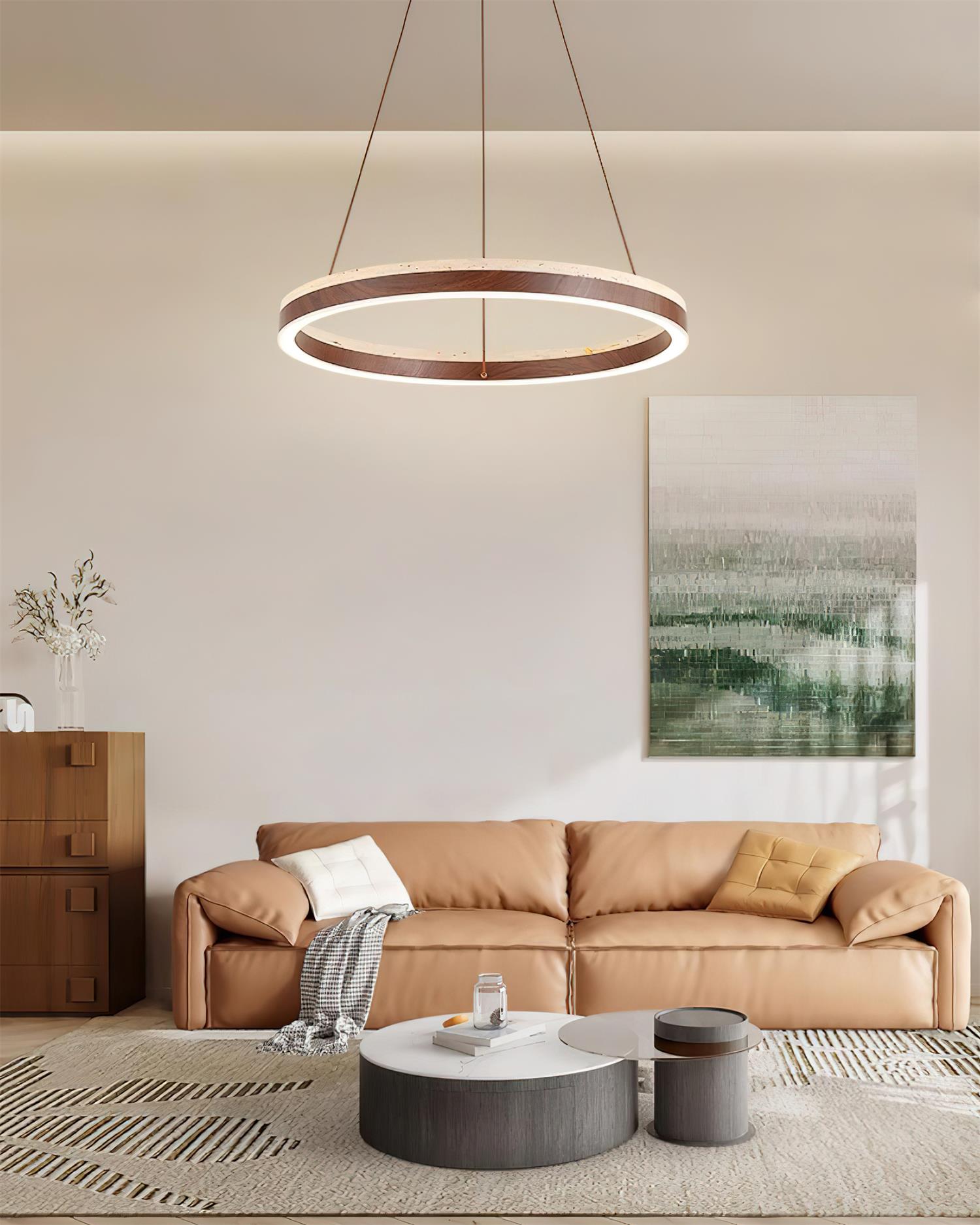 Ritta Chandelier Travertine Geometry Ring - Neutral Decor