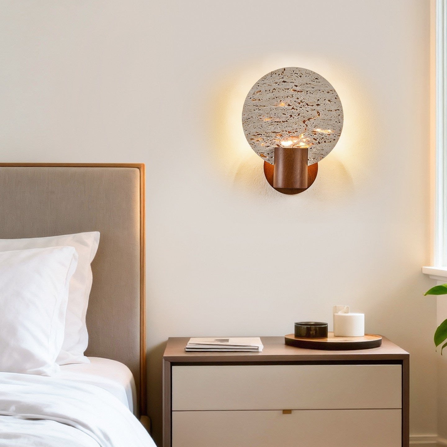 Taveiella Travertine Round Wall Light
