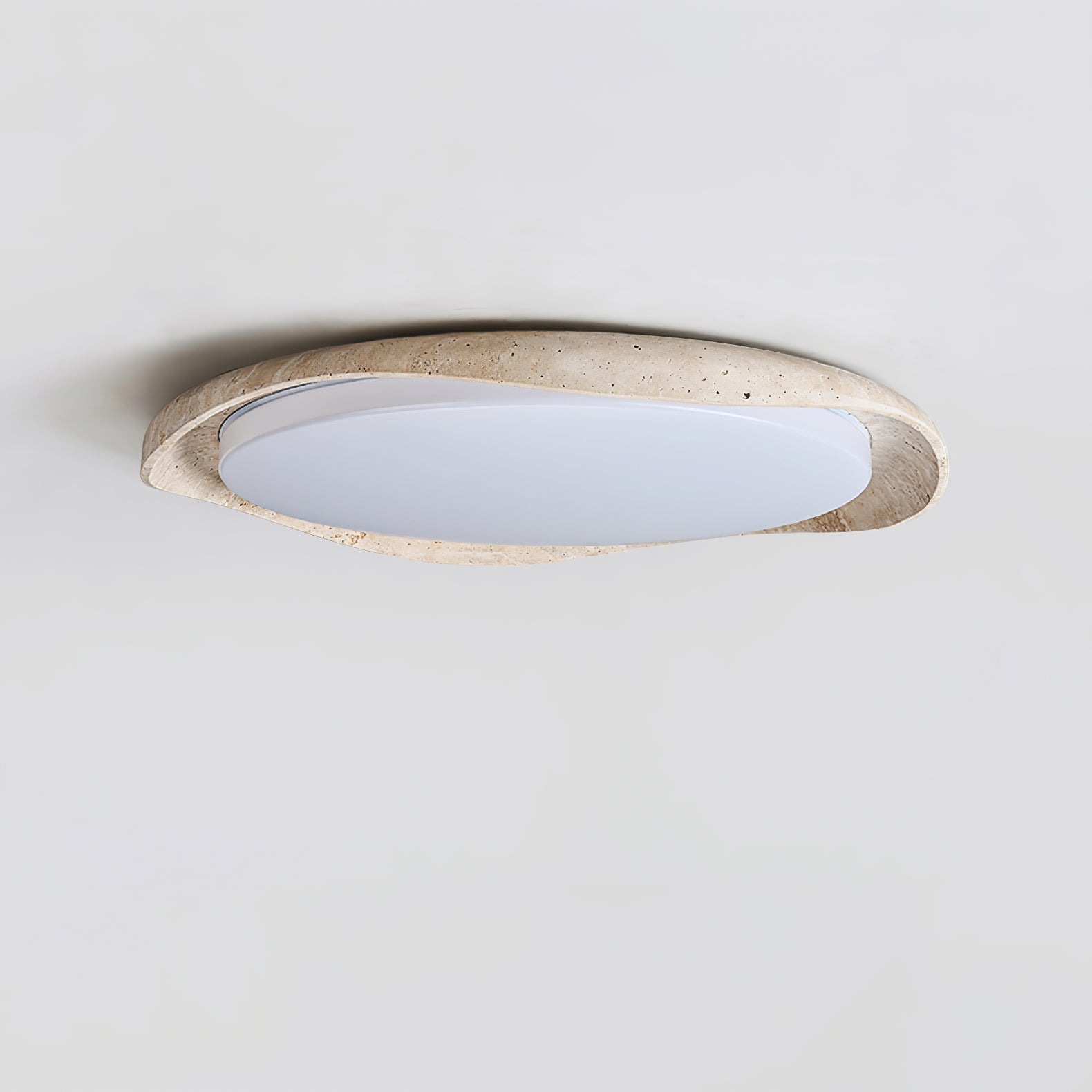 Adoros Rimmed-Circle Travertine Ceiling Light