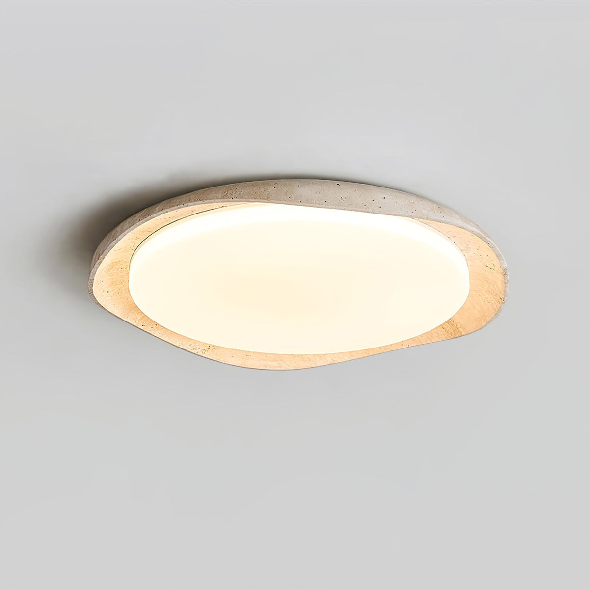 Adoros Rimmed-Circle Travertine Ceiling Light