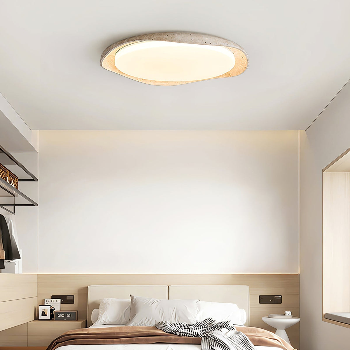 Adoros Rimmed-Circle Travertine Ceiling Light