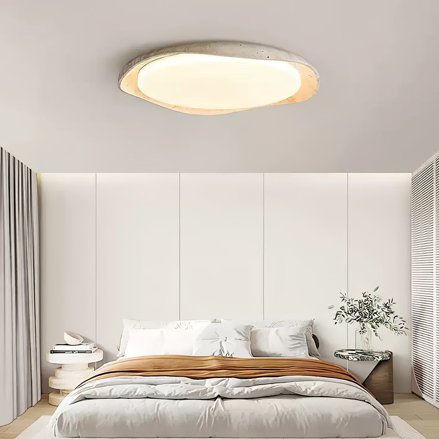 Adoros Rimmed-Circle Travertine Ceiling Light