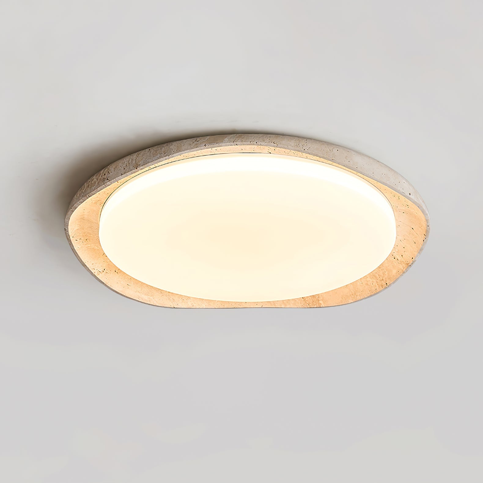 Adoros Rimmed-Circle Travertine Ceiling Light