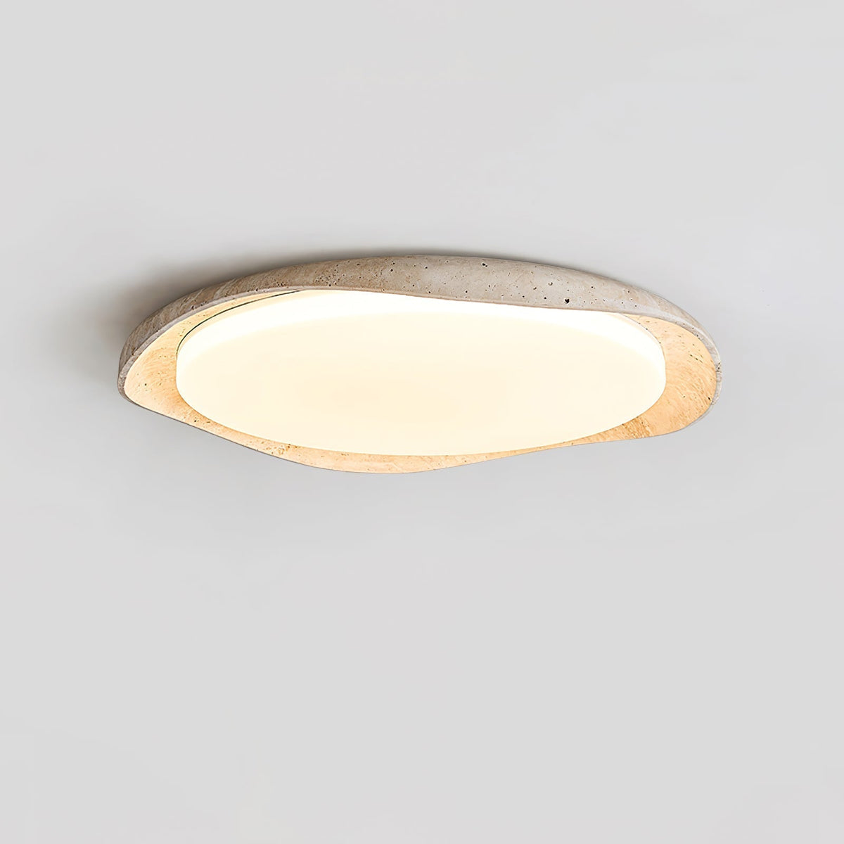 Adoros Rimmed-Circle Travertine Ceiling Light