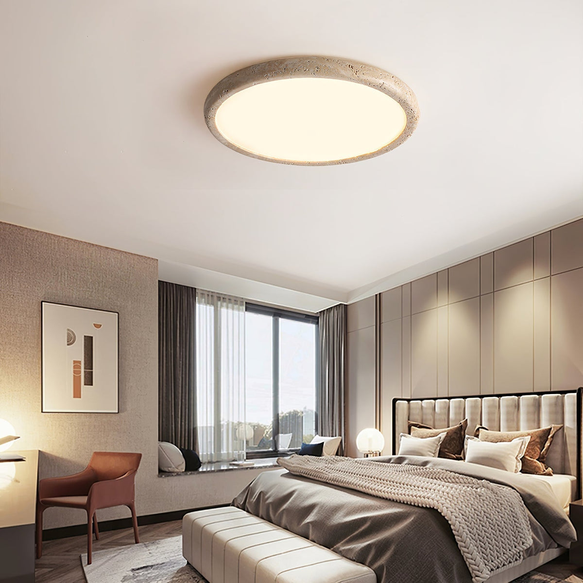 Aurrina Ring Frame Travertine Ceiling Light