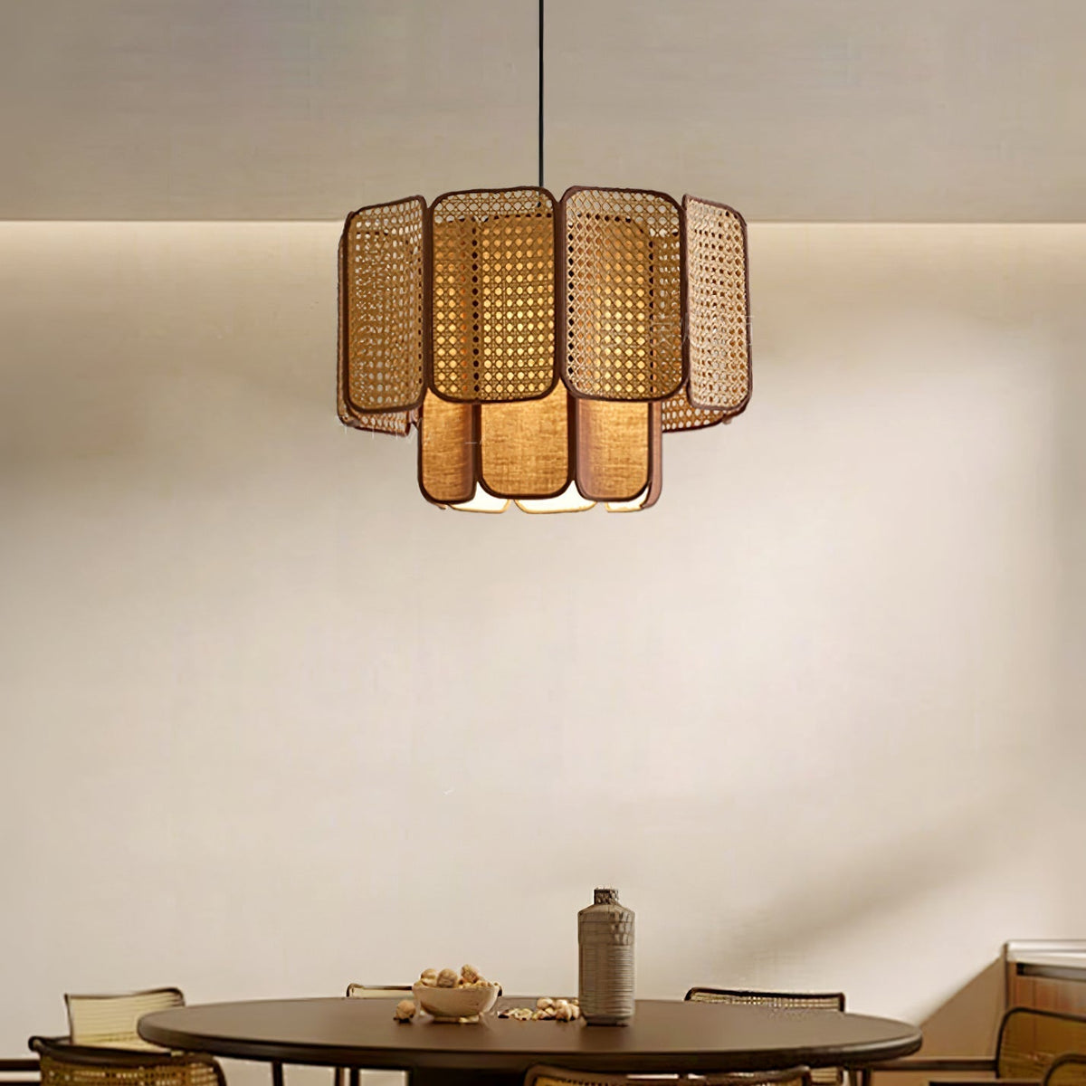 Cane Vintage Fabric Pendant Lamp
