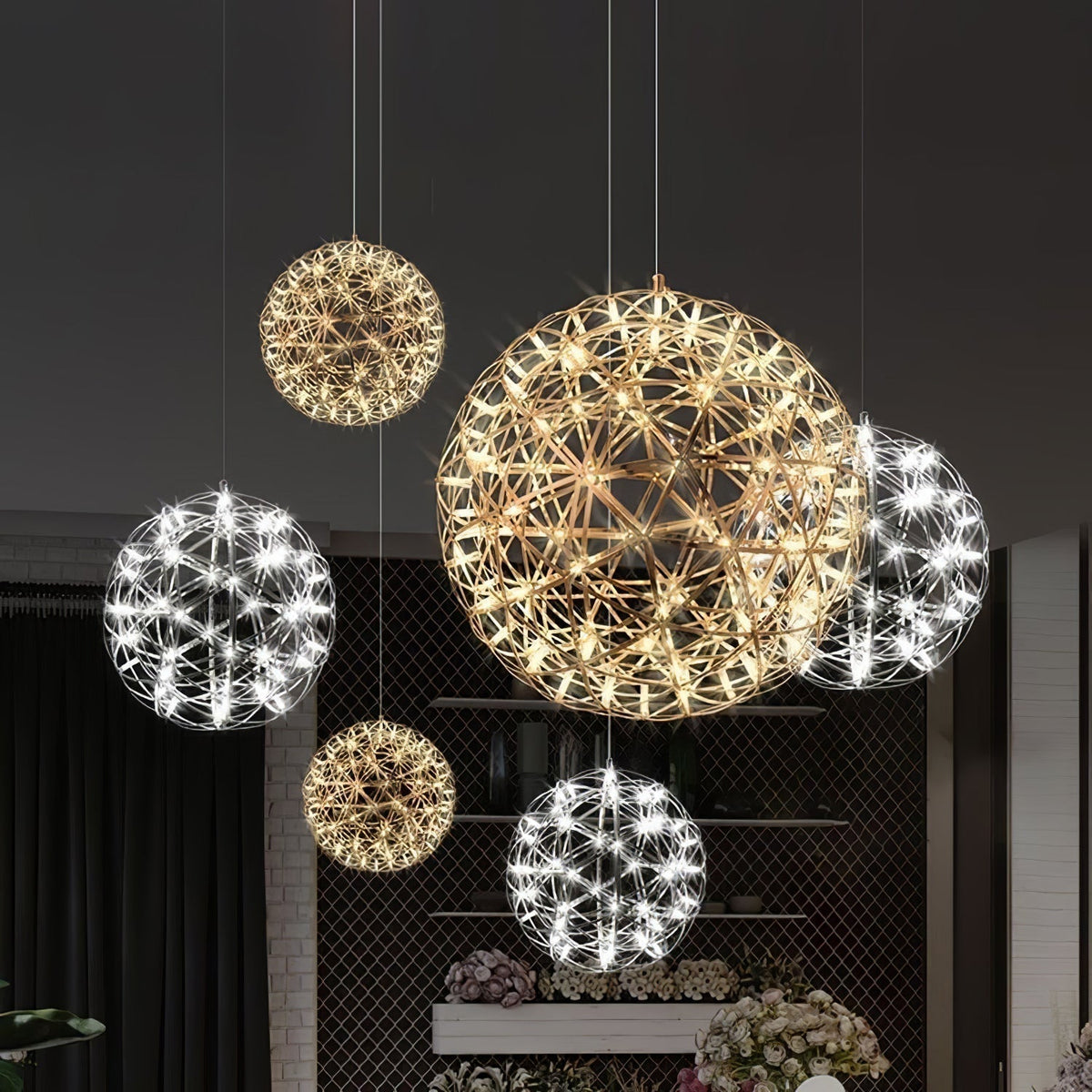 Delcourt Silver Spark Ball Pendant Light