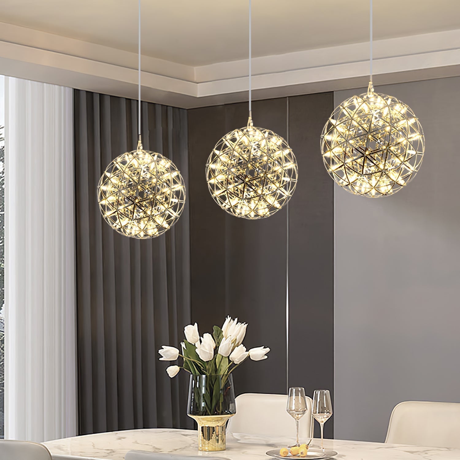 Delcourt Silver Spark Ball Pendant Light