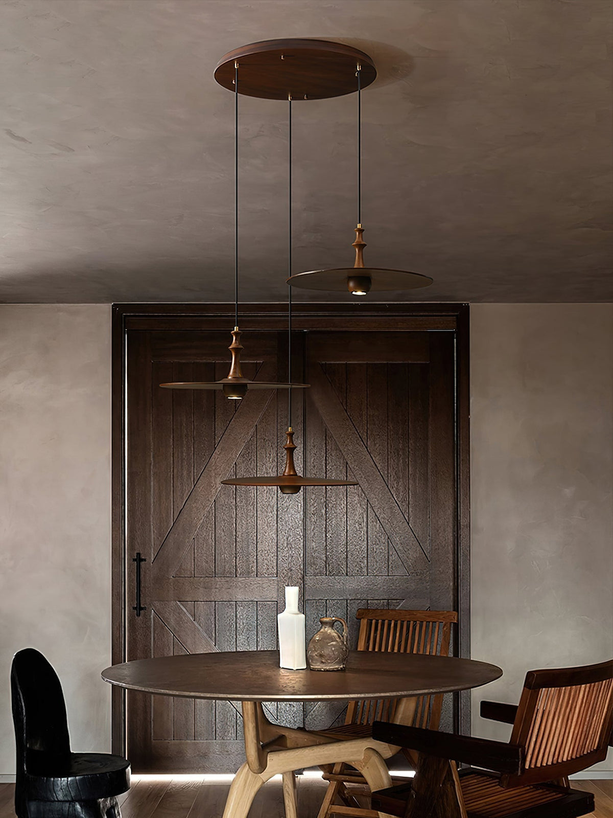 Syrinyra Sculptural Wood Disc Pendant Light