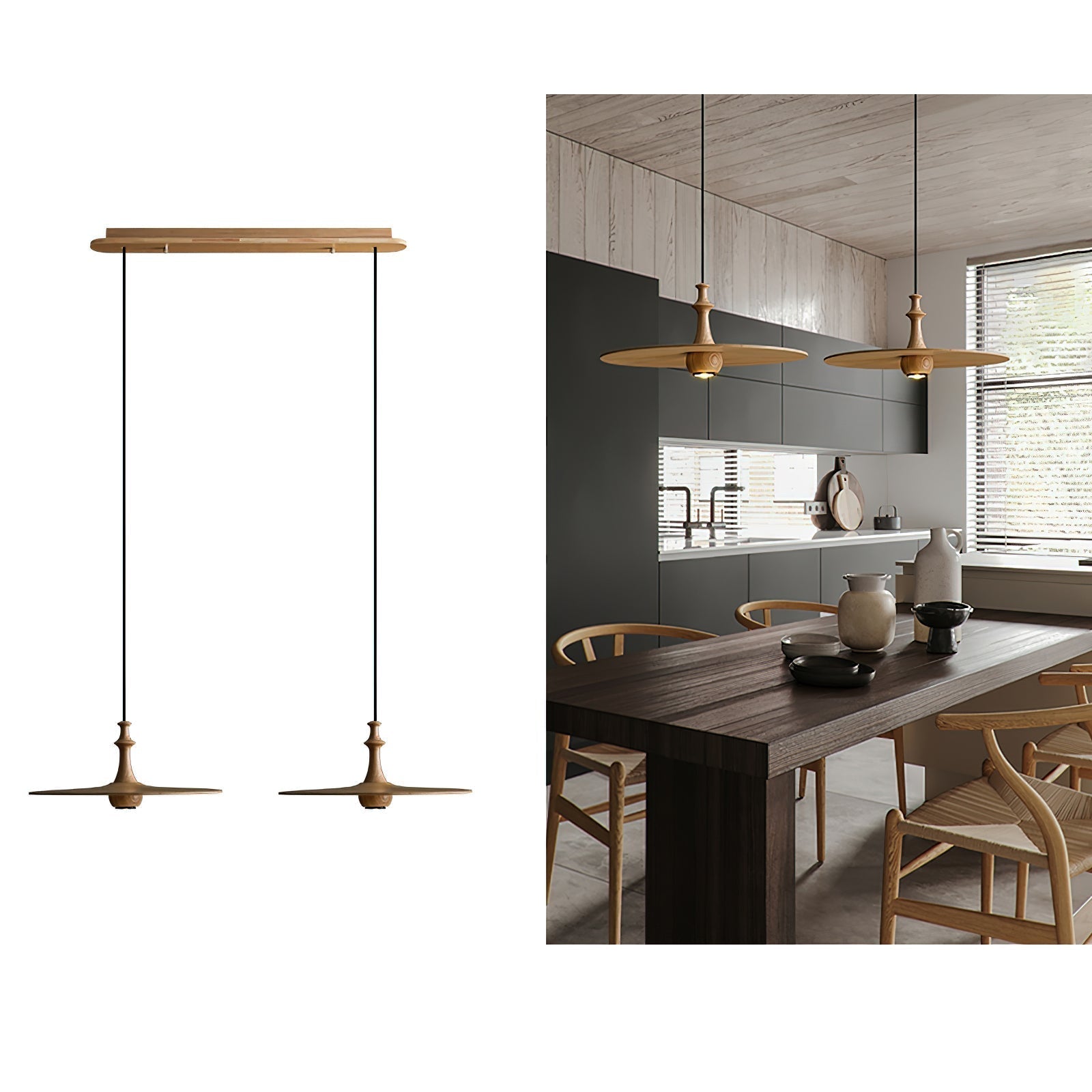 Syrinyra Sculptural Wood Disc Pendant Light