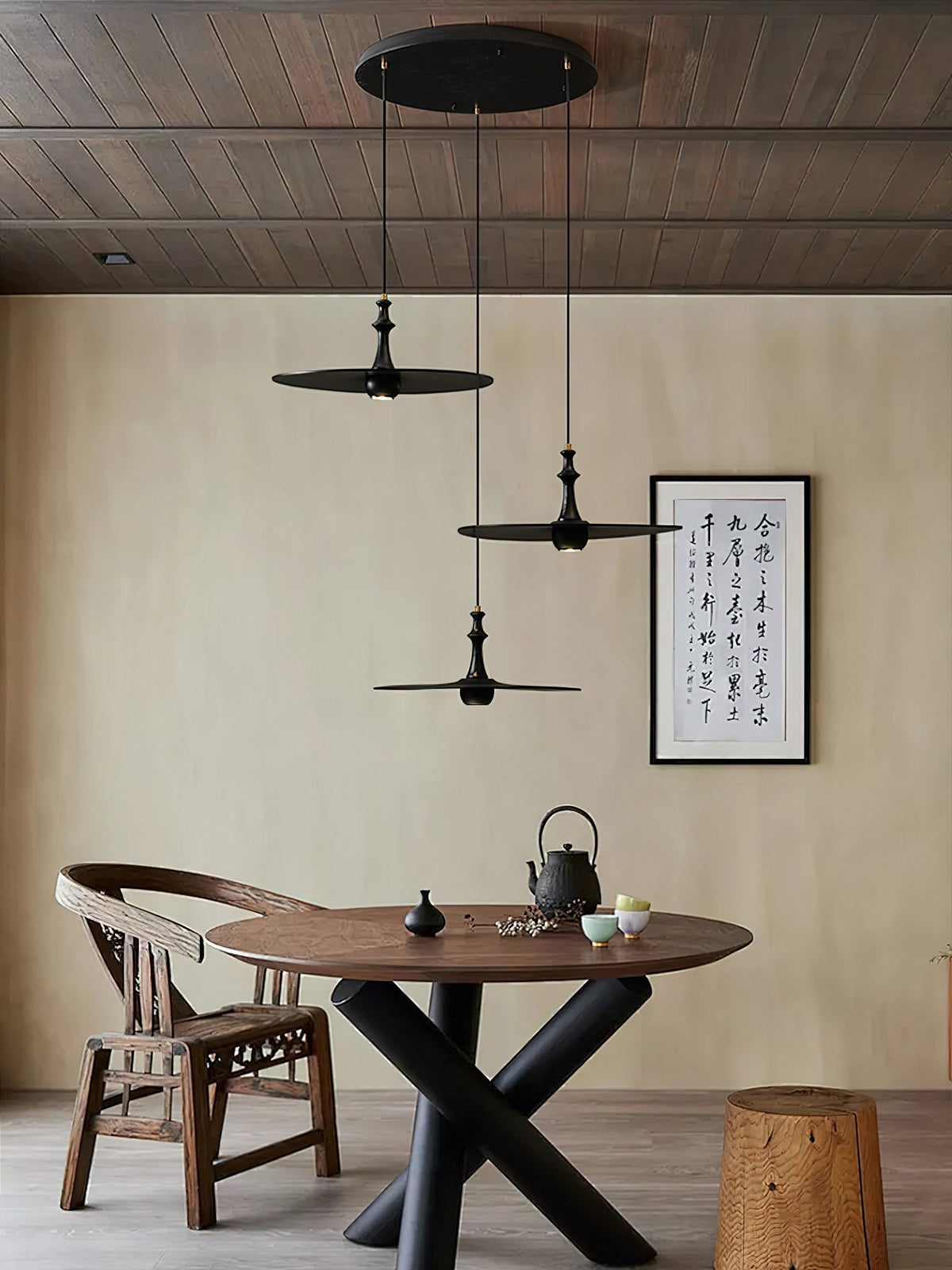 Syrinyra Sculptural Wood Disc Pendant Light