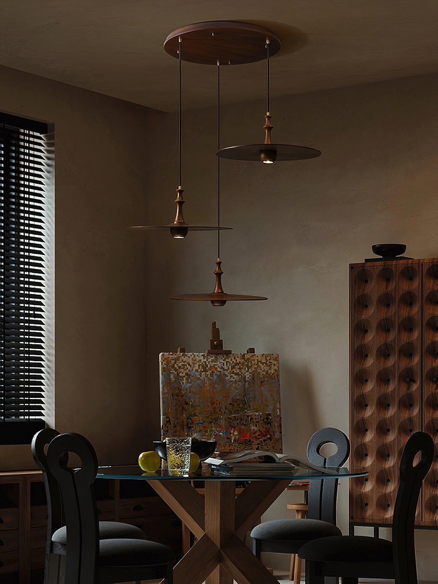 Syrinyra Sculptural Wood Disc Pendant Light