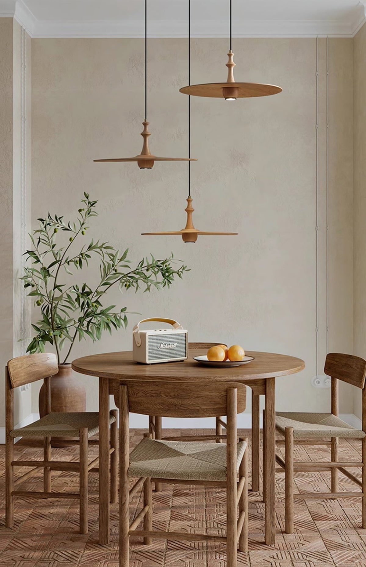 Syrinyra Sculptural Wood Disc Pendant Light