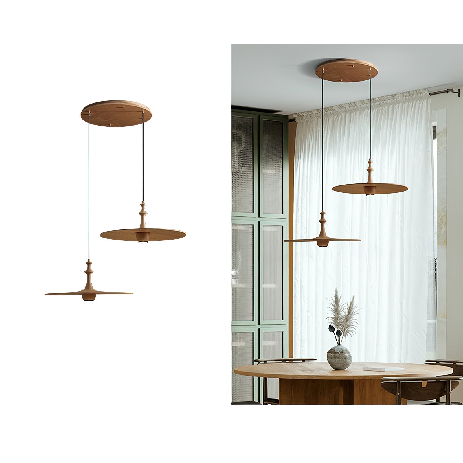Syrinyra Sculptural Wood Disc Pendant Light