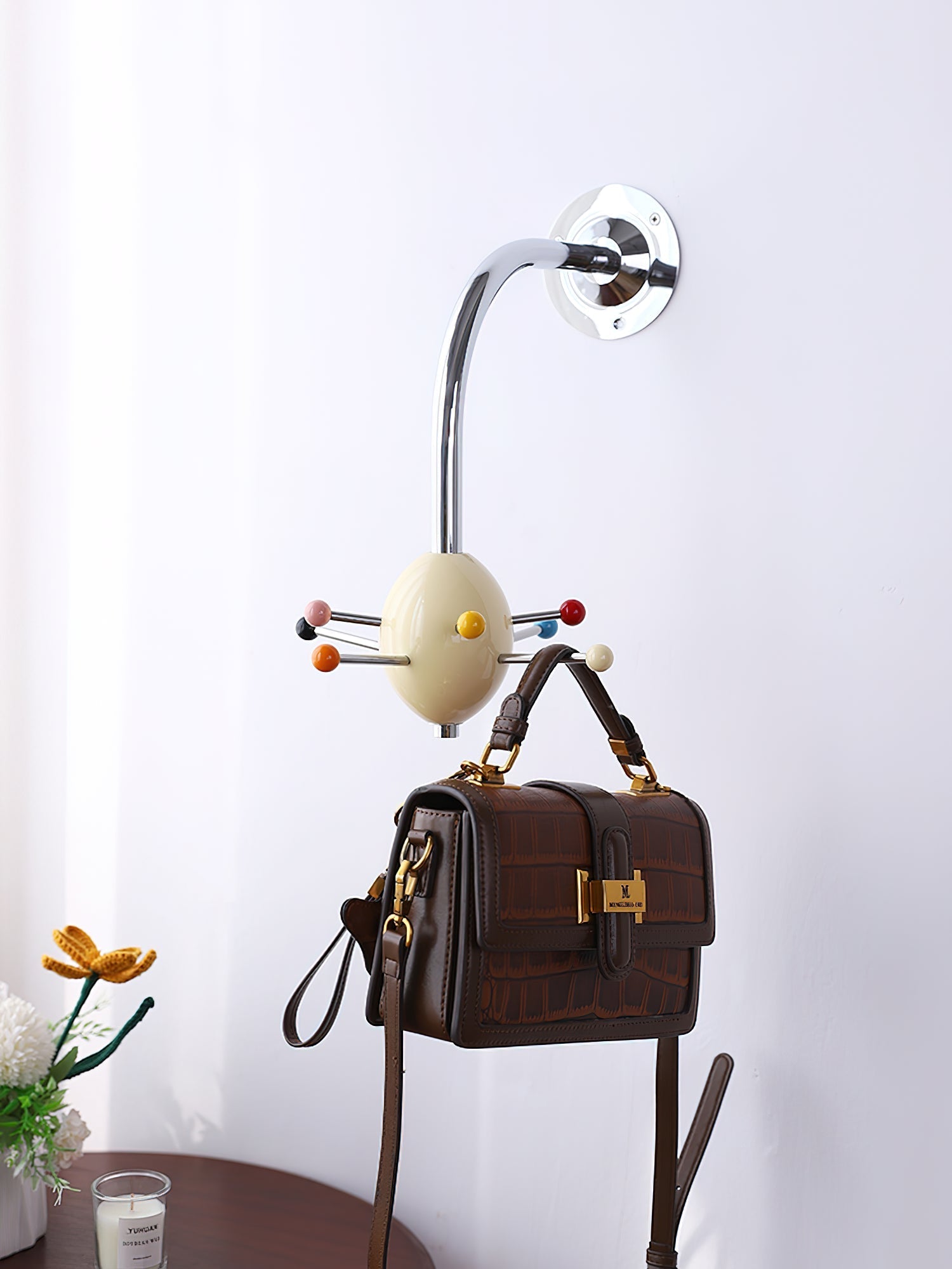 Sputnik Wall Coat Rack Colorful Hooks Modern Hallway - Neutral Decor