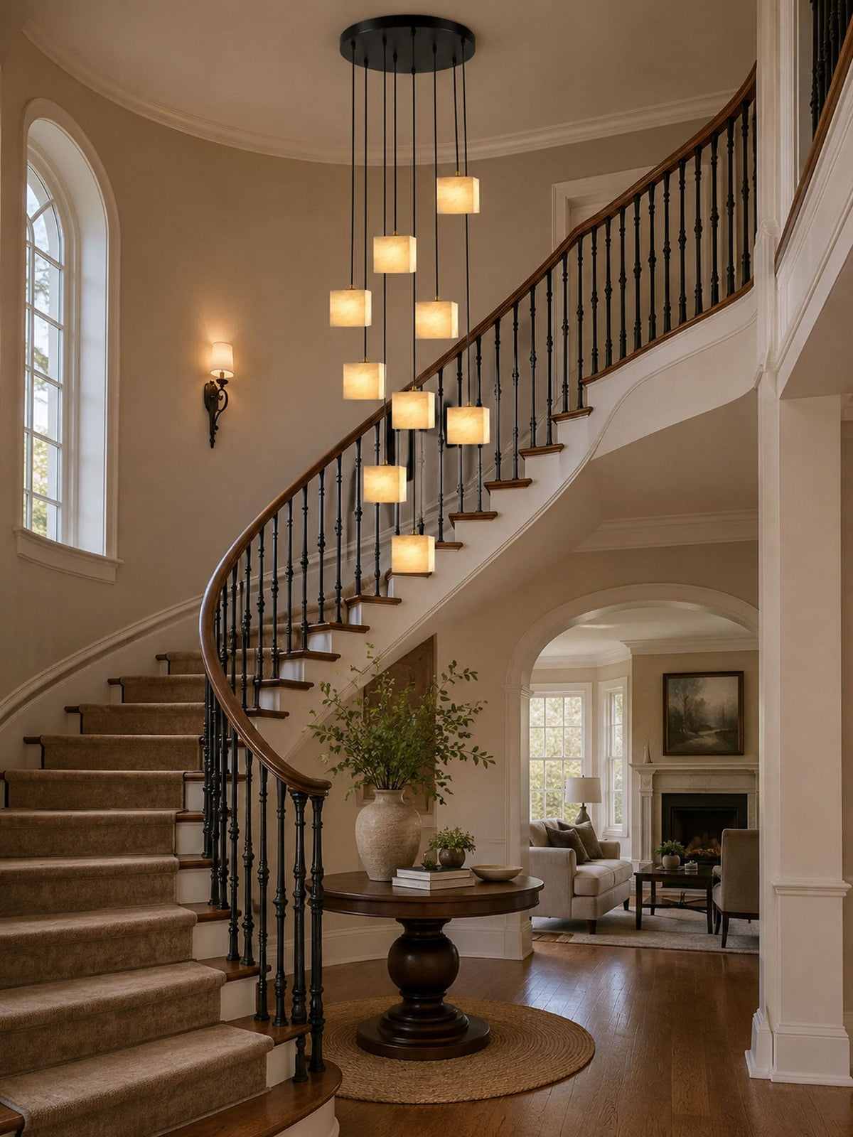Avenanian Square Alabaster Staircase Chandelier