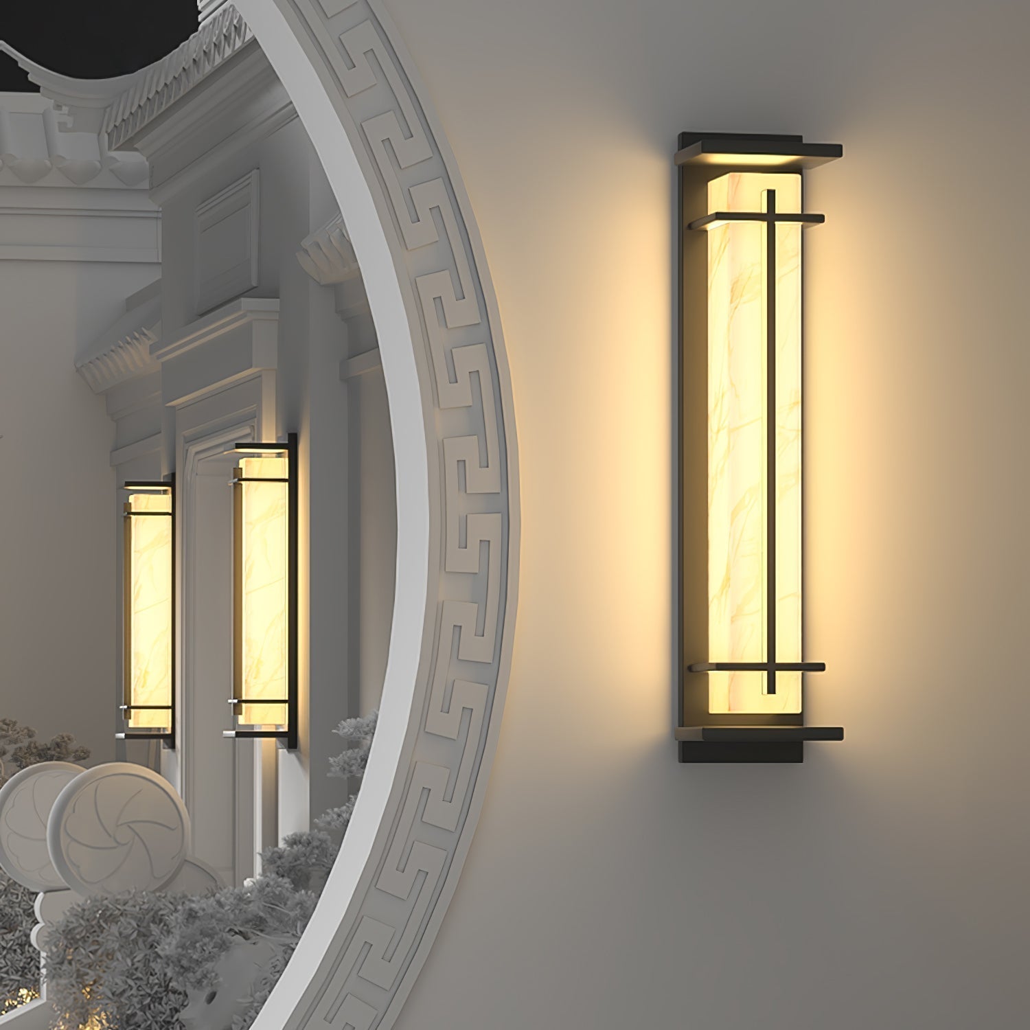 Ray Square Outdoor Wall Light Imitation Alabaster Waterproof - Neutral Decor