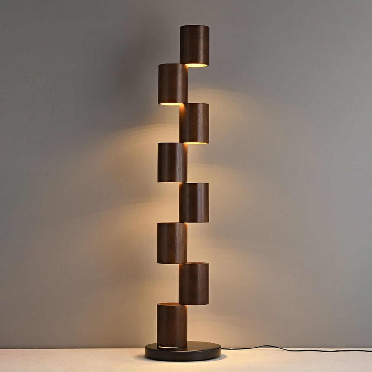 Aris Stacked Wood Tower Floor Lamp