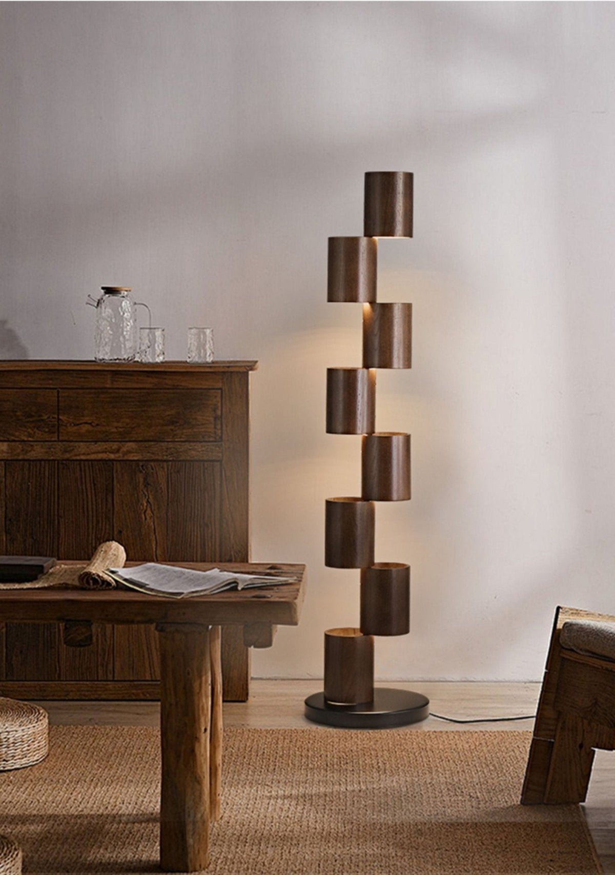 Aris Stacked Wood Tower Floor Lamp