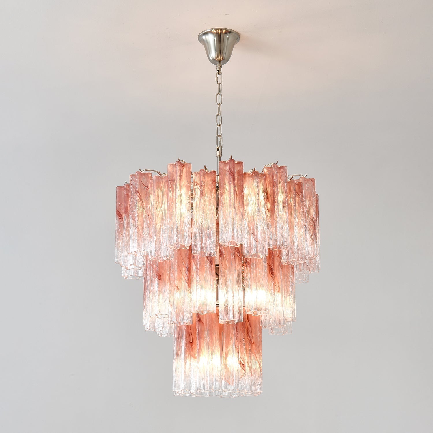 Liorinira Chandelier Pink Glass Tubes Layered Modern