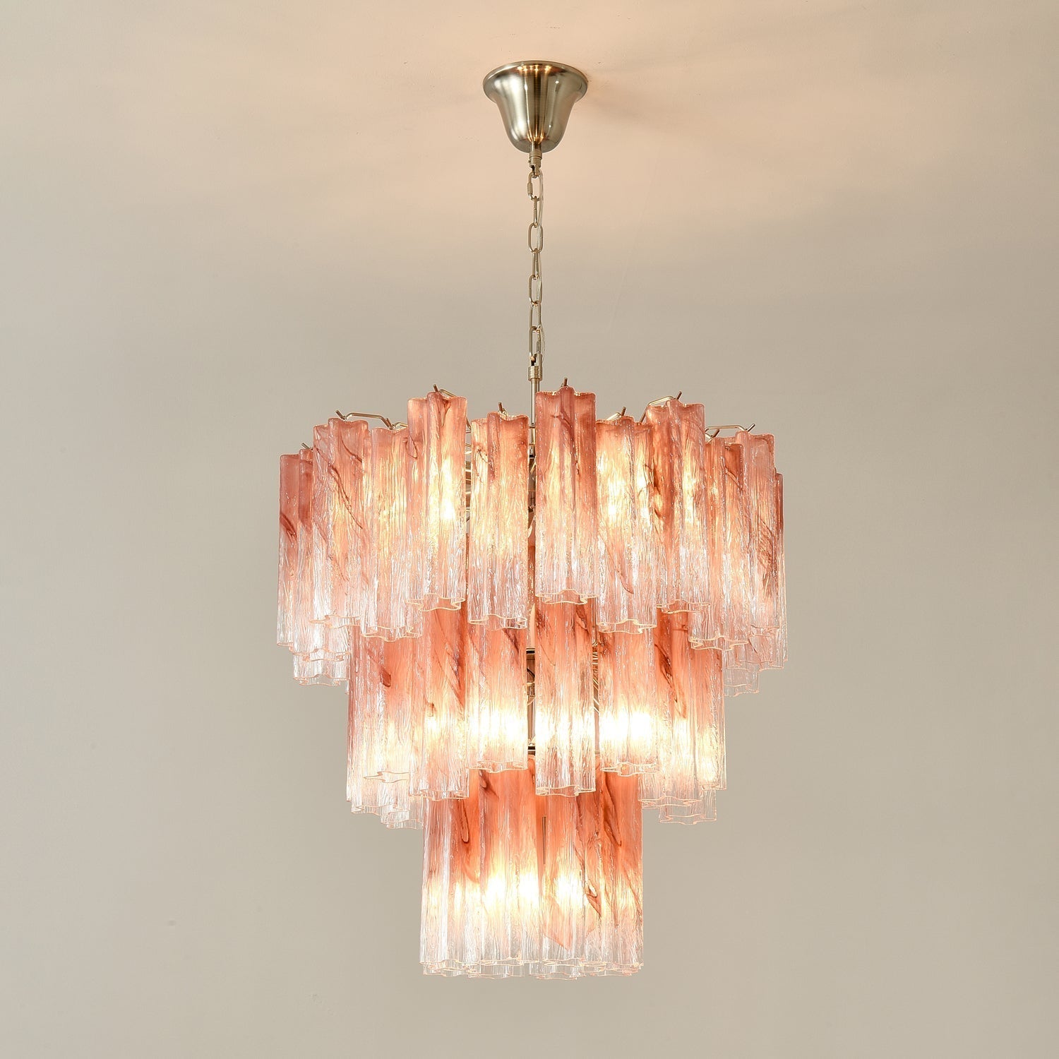 Liorinira Chandelier Pink Glass Tubes Layered Modern