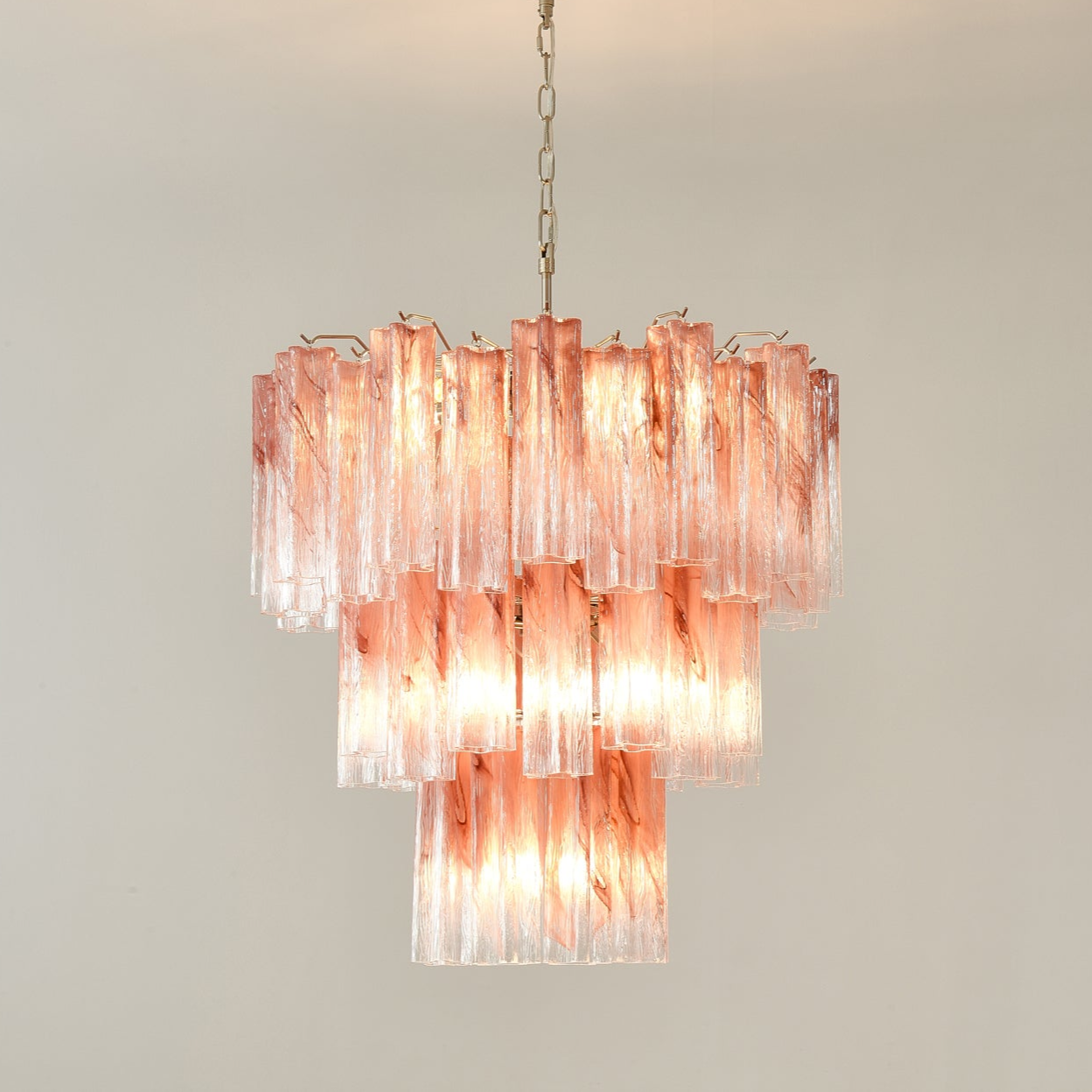 Liorinira Chandelier Pink Glass Tubes Layered Modern