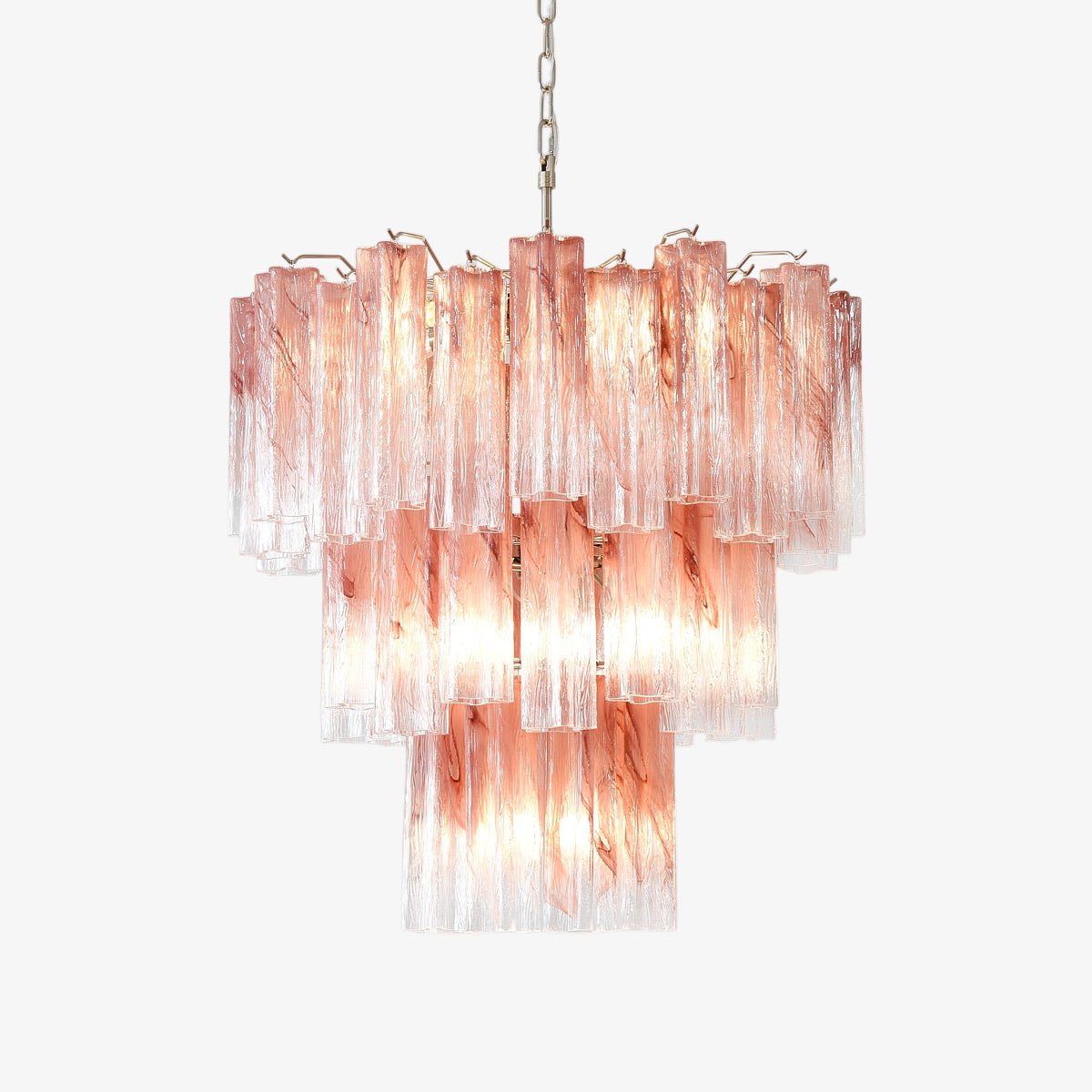 Liorinira Chandelier Pink Glass Tubes Layered Modern