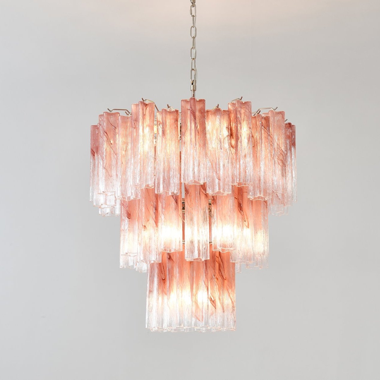 Liorinira Chandelier Pink Glass Tubes Layered Modern