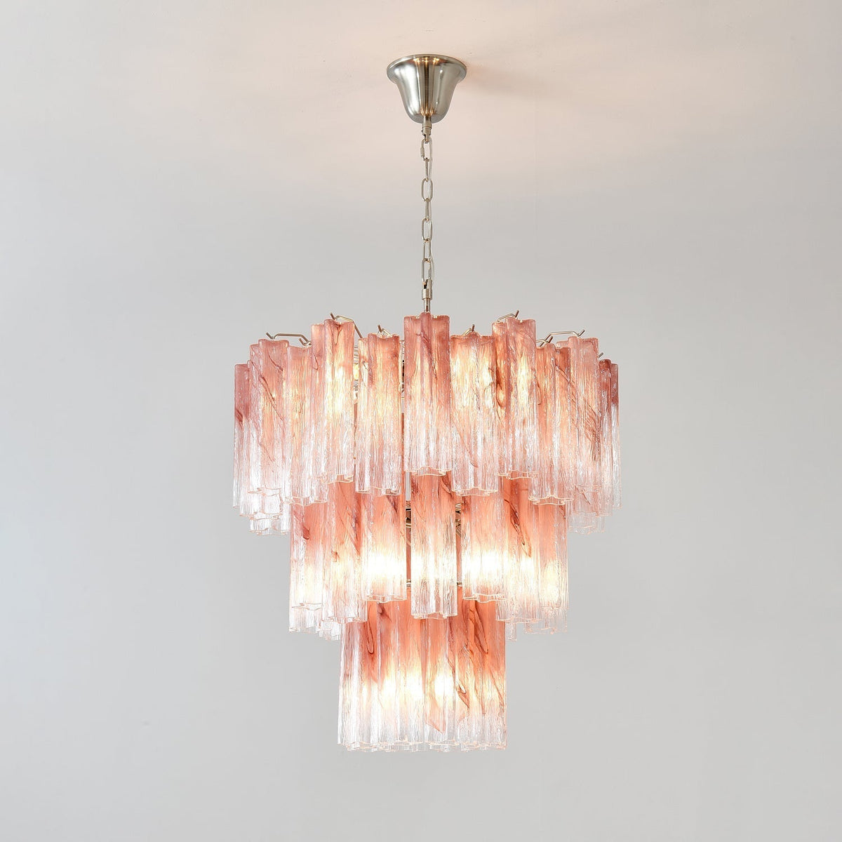 Liorinira Chandelier Pink Glass Tubes Layered Modern